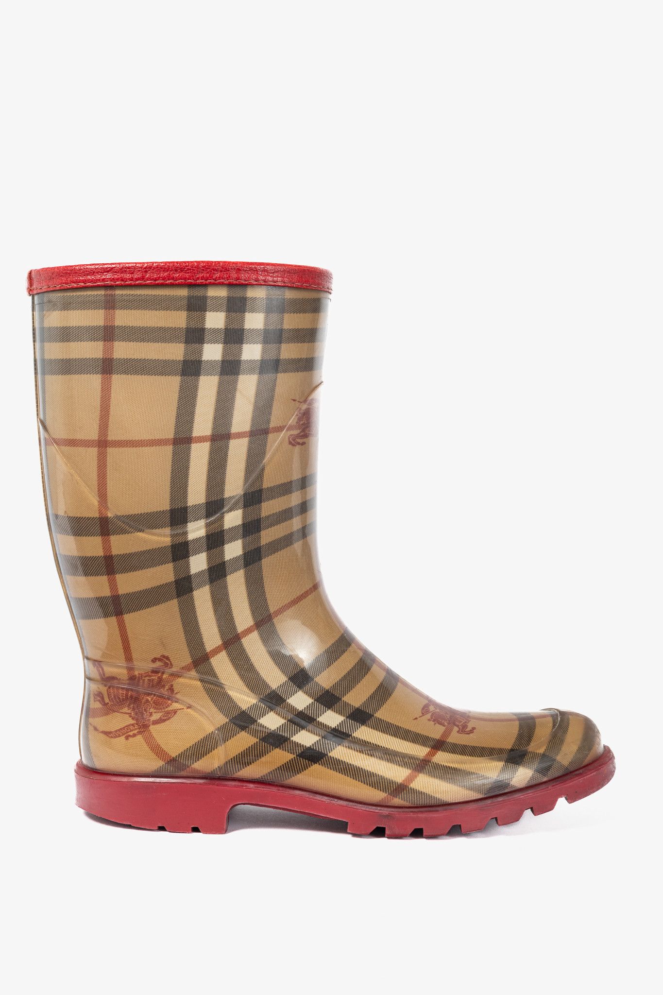 Burberry Burberry Splash Mid Haymarket Leather Rainboots Size US 6.5 / IT 36.5 - 1 Thumbnail