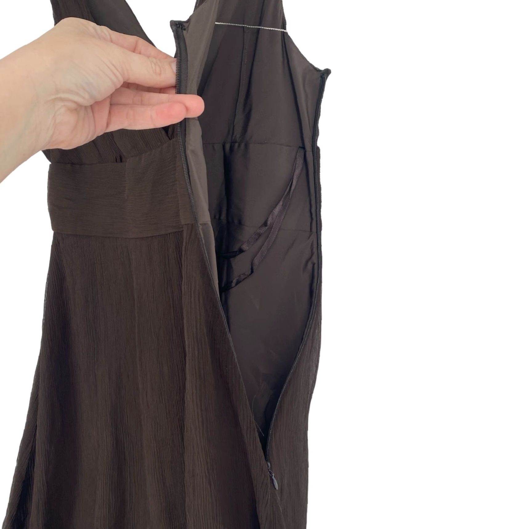 J. Crew Women's 10 Brown Silk Chiffon Dress Sleeveless V-Neck Knee Length A-Line Party/Cocktail