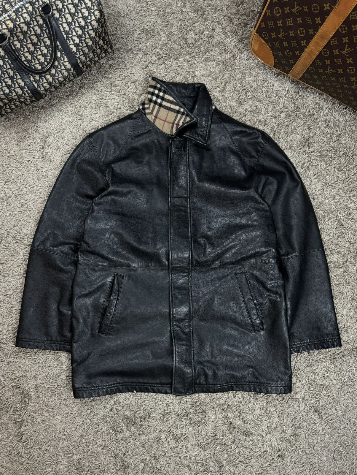 Burberry Vintage leather jacket Burberry original luxury casual item Size US XL / EU 56 / 4 - 1 Thumbnail