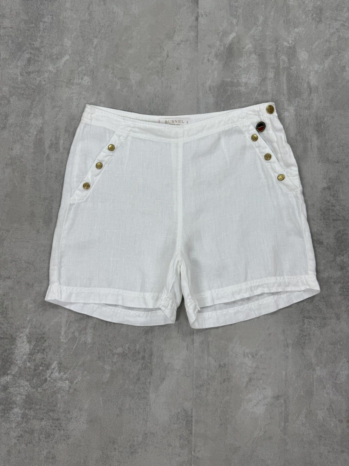 Designer BUSNEL Linen Shorts White Lino Summers Bermuda Womens Sz. 38 Size 26" / US 2 / IT 38 - 1 Thumbnail