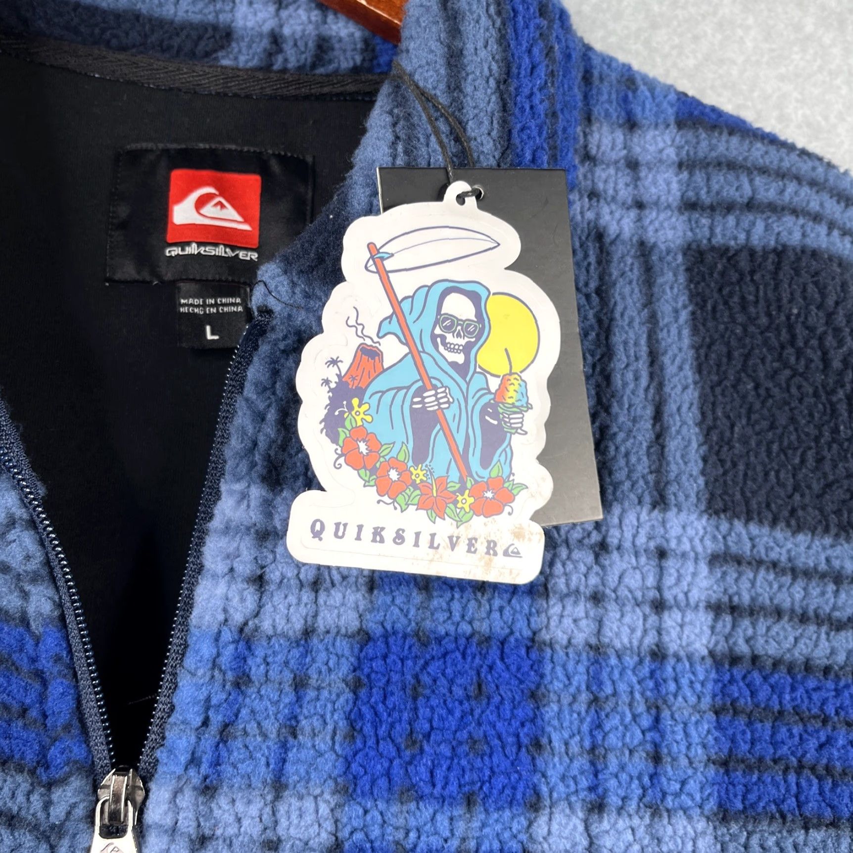 Quiksilver Quiksilver Jacket Mens L Blue Plaid Full Zip Pockets Sherpa Fleece Bomber Outdoor Winter Casual Size US L / EU 52-54 / 3 - 4 Thumbnail