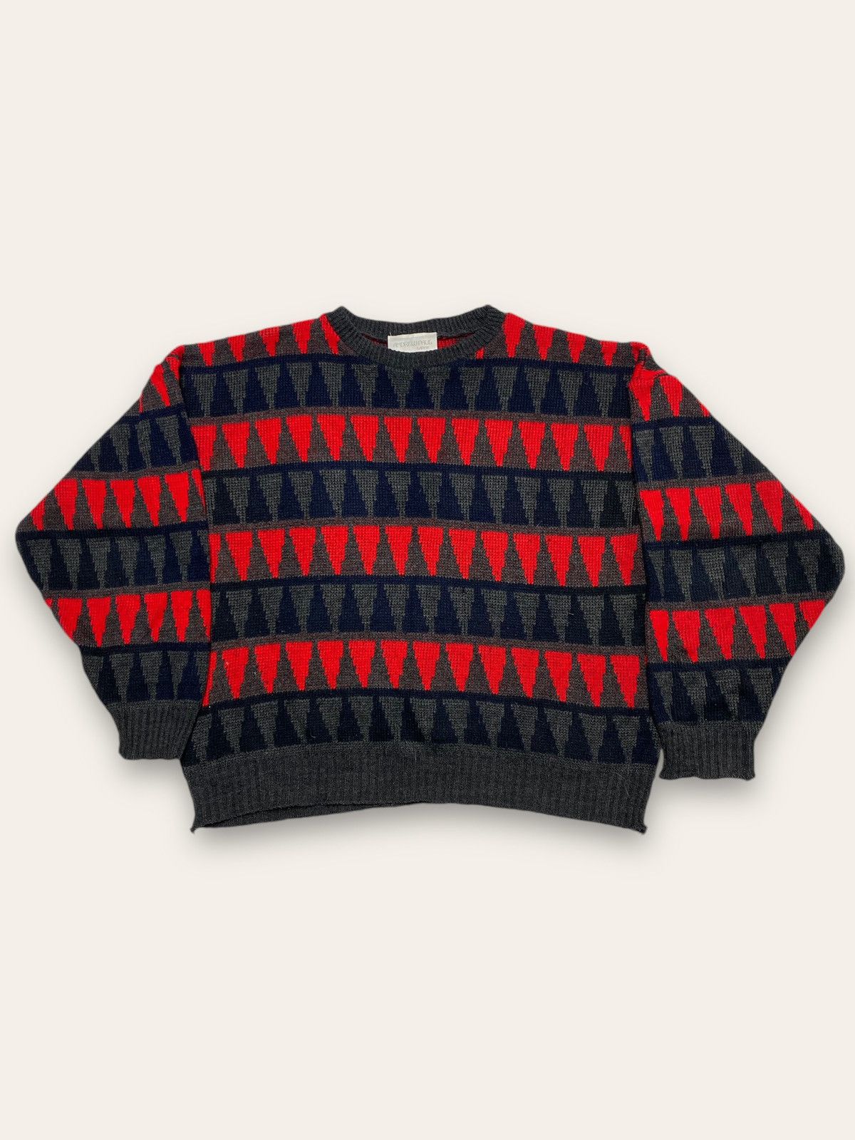 Vintage 90s Vintage ANDREW PAUL Black Red Triangle Pattern Sweater Size US XL / EU 56 / 4 - 1 Thumbnail