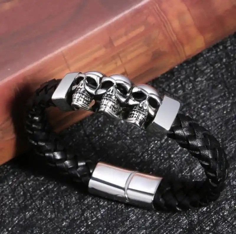 Jewelry Skull Strap Bracelet Goth Punk Chrome Jewelry Size ONE SIZE - 1 Thumbnail