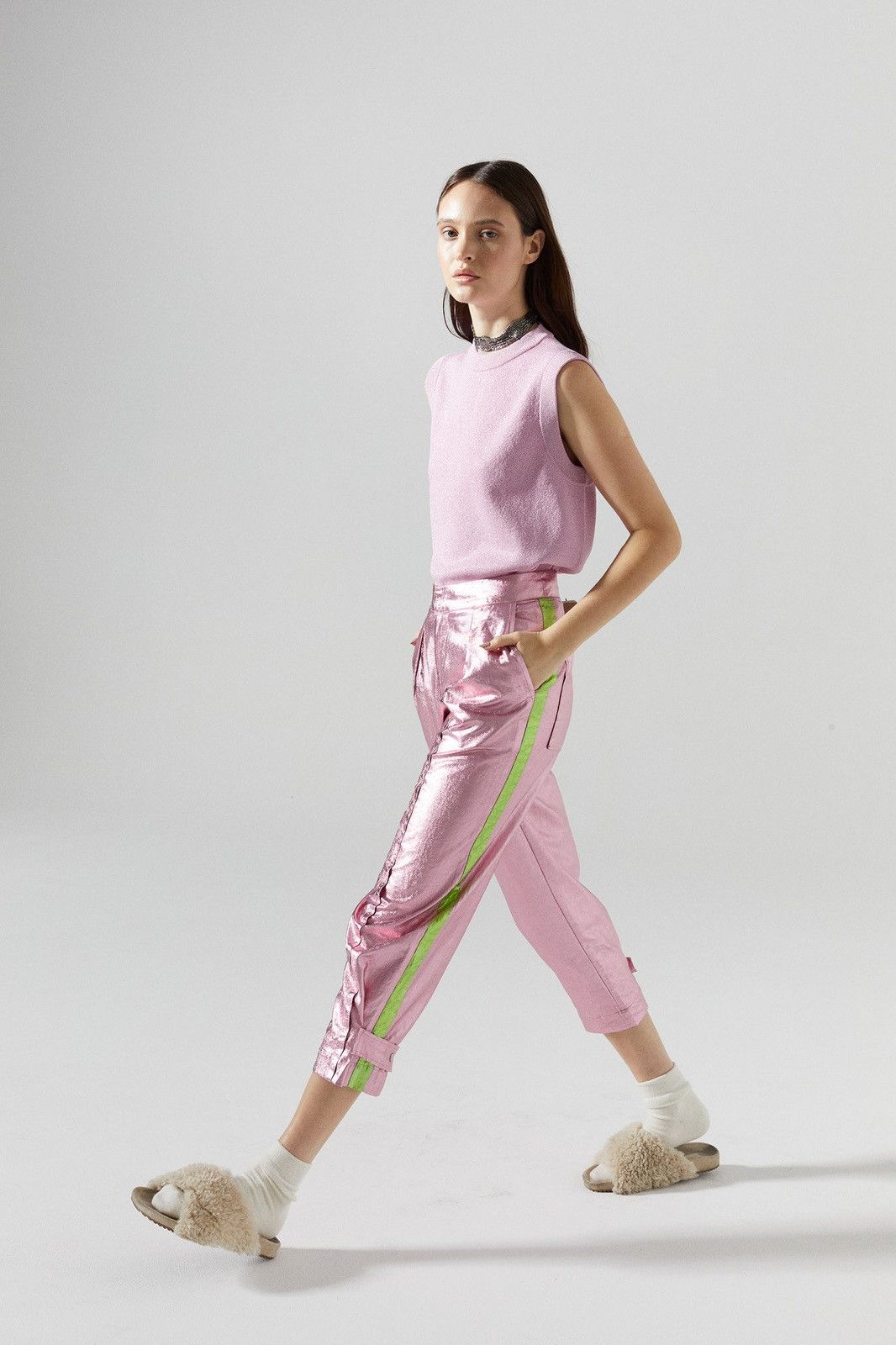 Other LANTROPY GRAMERCY METALLIC LINEN PANTS - PINK W/LIME SIZE 4 Size 27" / US 4 / IT 40 - 2 Thumbnail