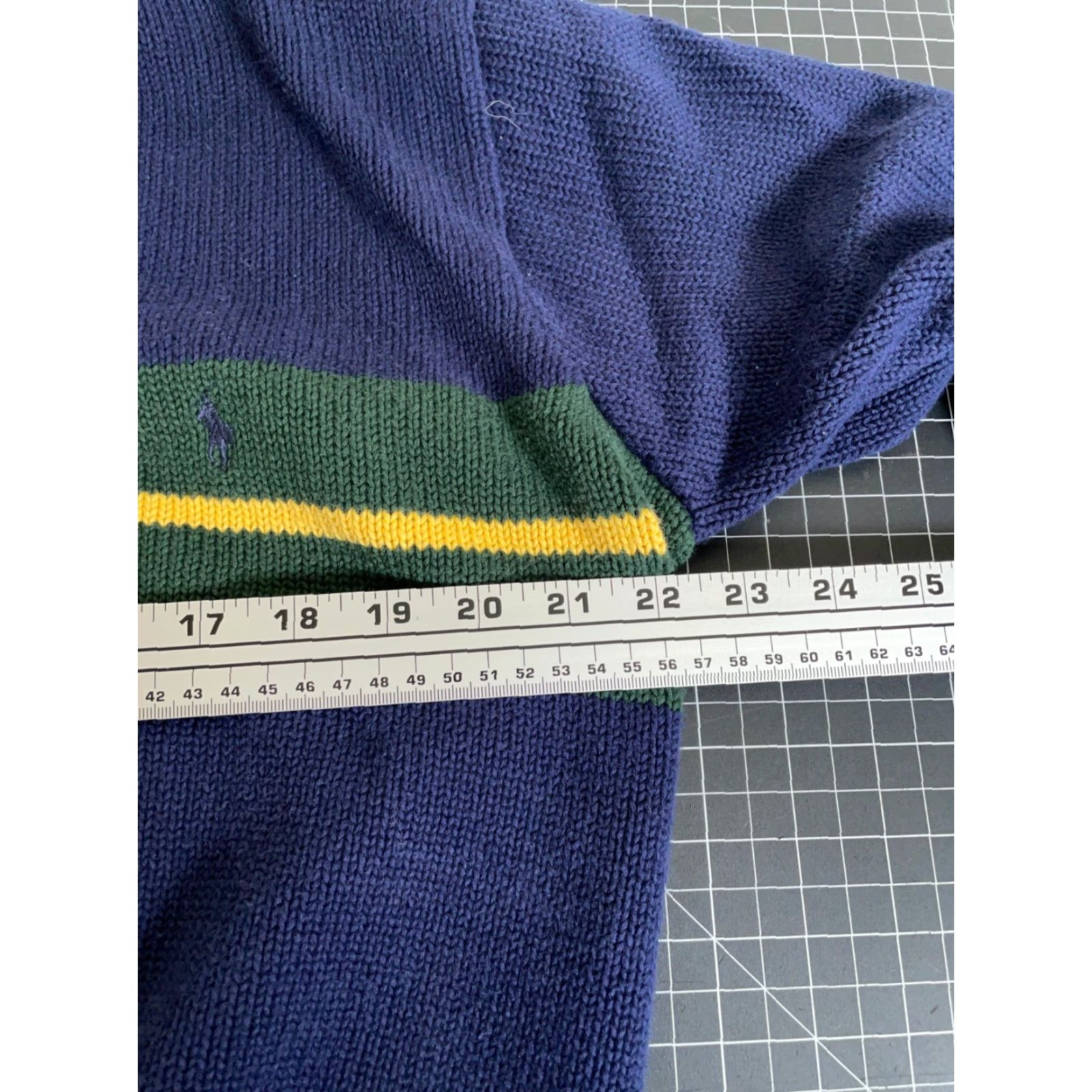 Polo Ralph Lauren POLO RALPH LAUREN Cotton Chunky-Knit V-Neck Sweater Adult Large Blue Green Stripe Casual Mens Size US L / EU 52-54 / 3 - 5 Thumbnail