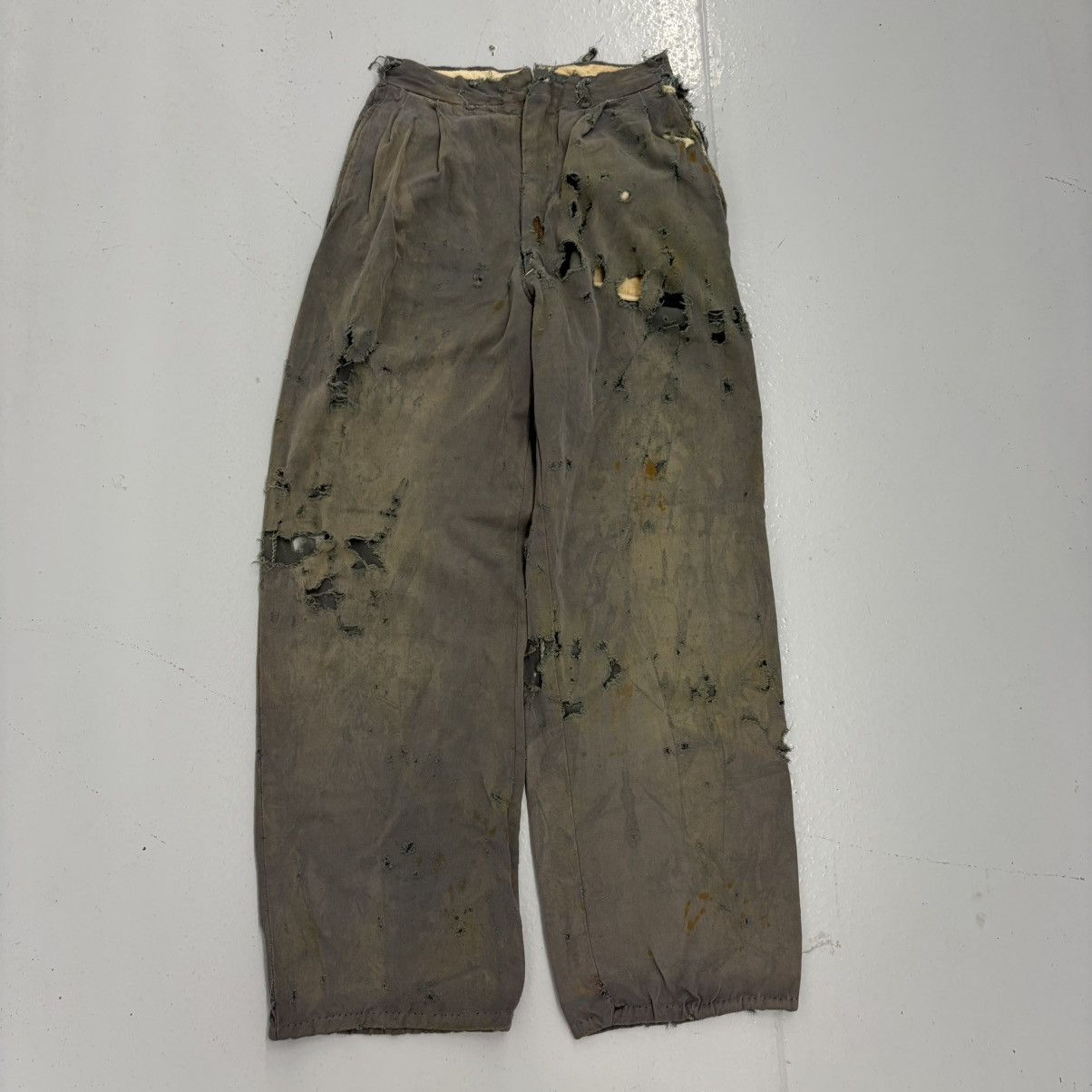 Other Vintage 50s Green Wool Distressed Wide Leg Trousers 26x30 Size 26" / US 2 / IT 38 - 1 Thumbnail