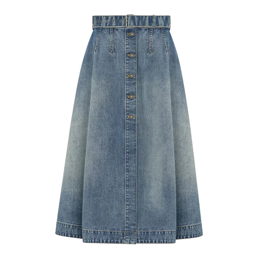 Dior DIOR $3400 Mid Length Flared Blue Skirt New & Authentic (Wom Size 26" / US 2 / IT 38 - 1 Thumbnail