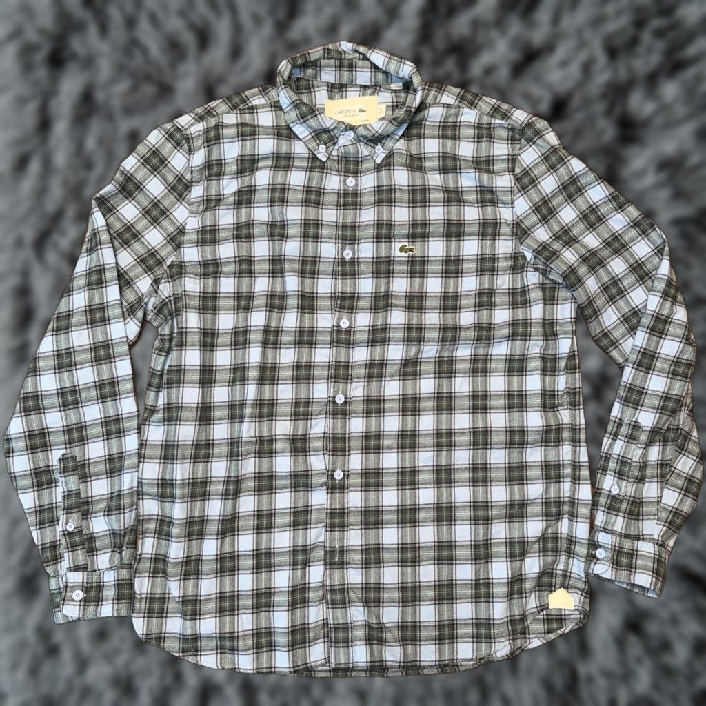 Lacoste Lacoste Shirt Mens Large Blue Green Red Plaid Classic Fit Long Sleeve Button Up Men's Hemmed Pocket Button-Up Classic Preppy Collared Cotton Flannel Size US L / EU 52-54 / 3 - 1 Thumbnail