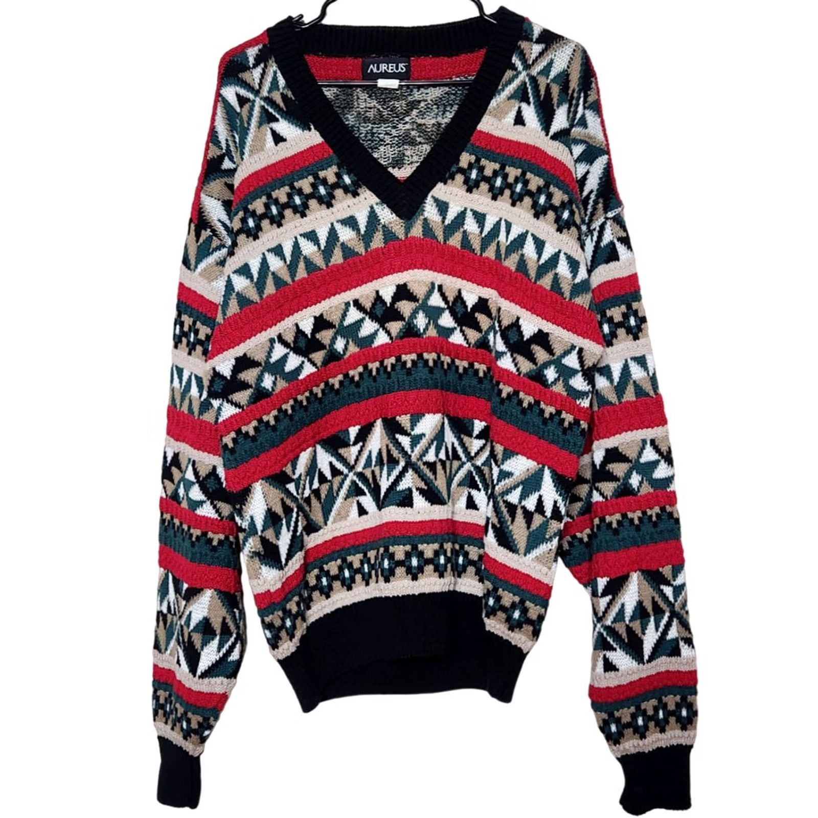 Vintage Aureus Sweater Mens L Knit Pullover V-Neck Fair Isle Cotton VTG Christmas Size US L / EU 52-54 / 3 - 2 Thumbnail