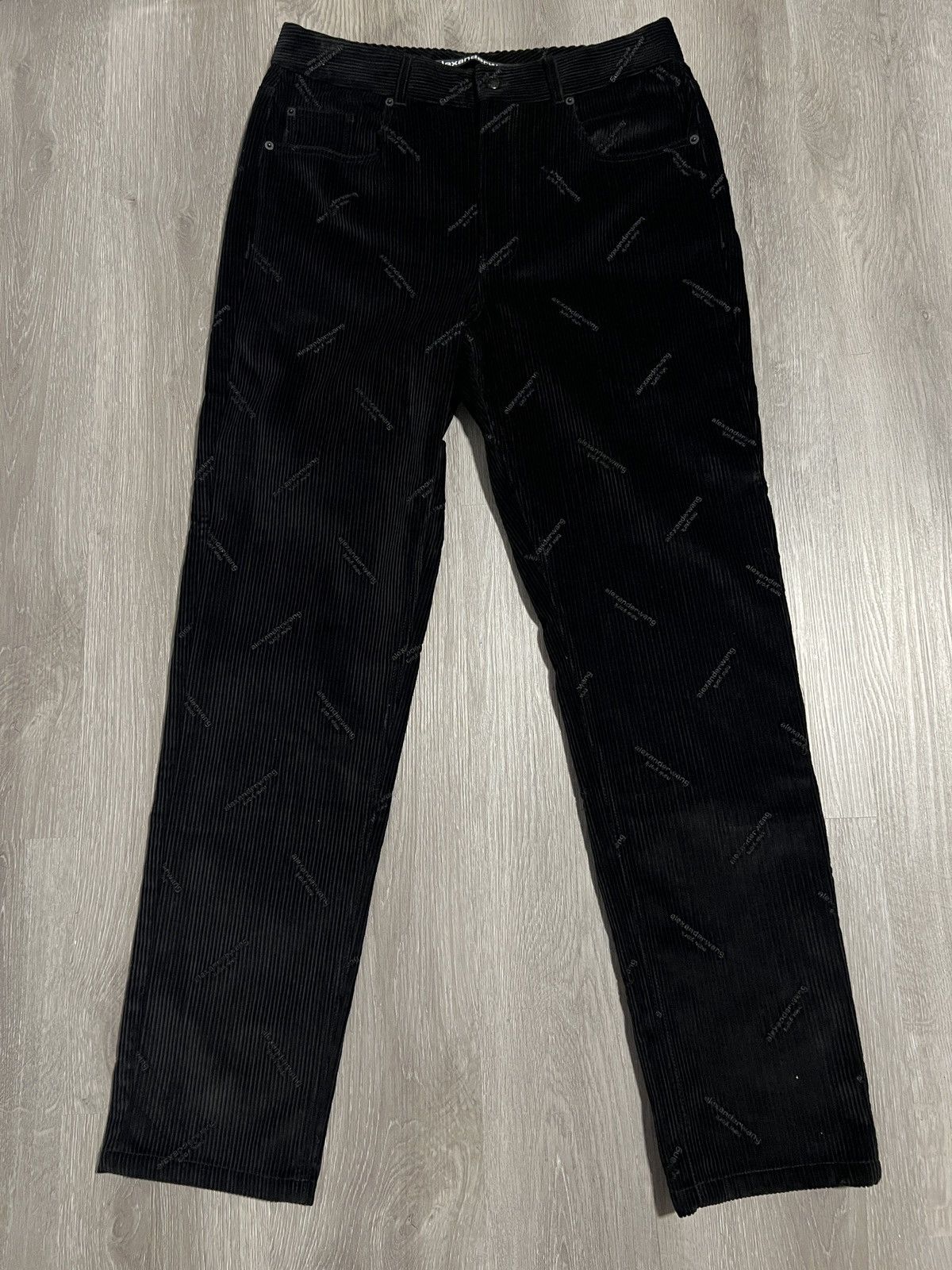 image of Alexander Wang Black Corduroy Pants All Over Logo, Men's (Size 32)
