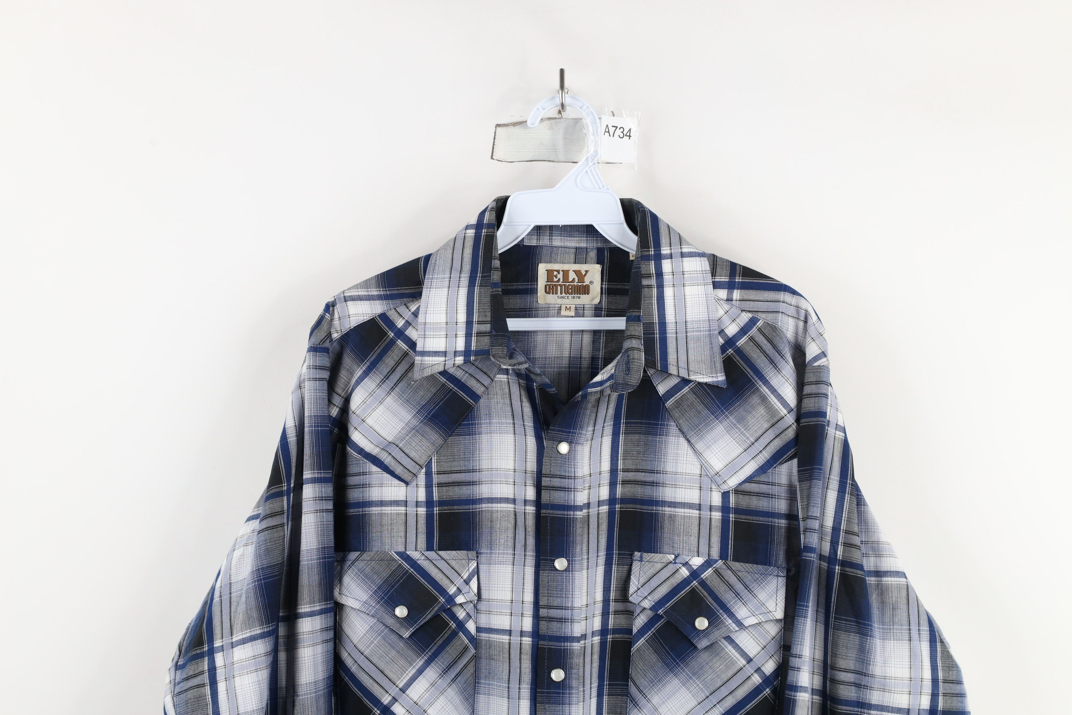 Vintage Vintage 90s Rockabilly Cowboy Snap Button Shirt Blue Plaid Size US M / EU 48-50 / 2 - 2 Thumbnail