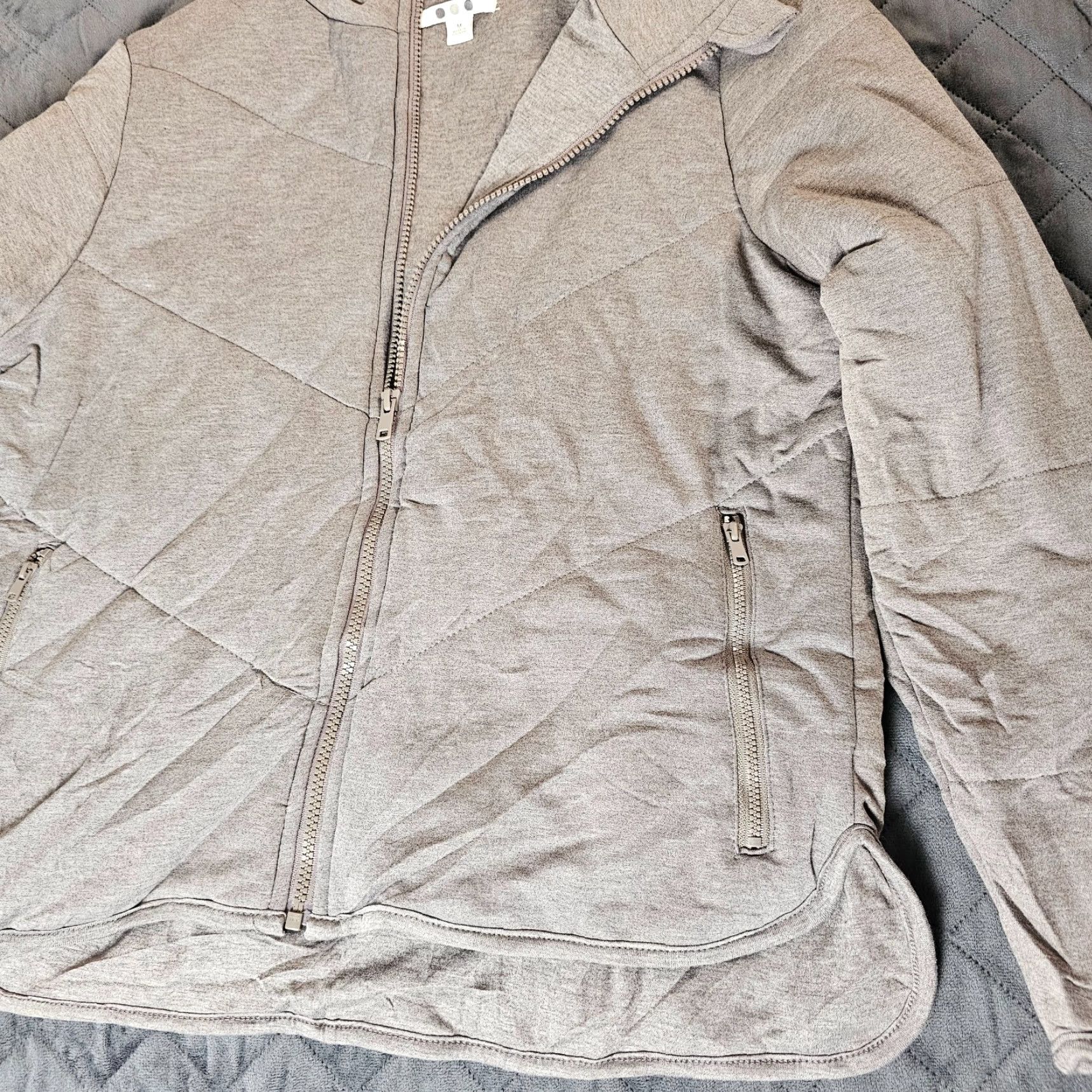 Vintage Three Dots Jacket Womens M Heather Gray Quilted Full Zip Pockets Size M / US 6-8 / IT 42-44 - 3 Thumbnail