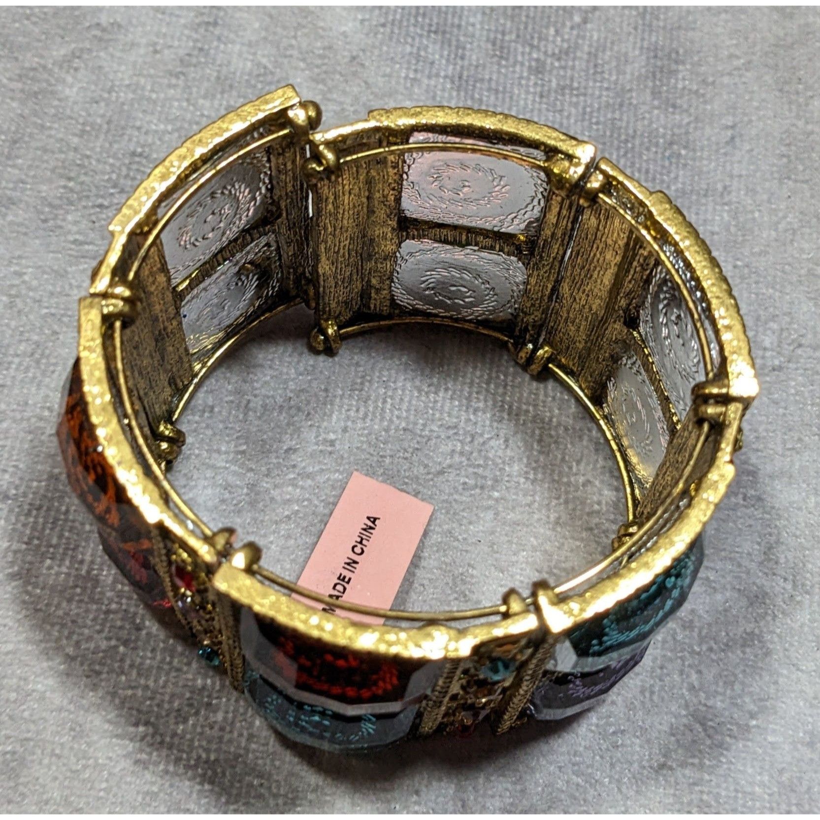 Other Fantasy Glam Rainbow Swirl Gemmed Gold Tone Cuff Bracelet Size ONE SIZE - 10 Thumbnail