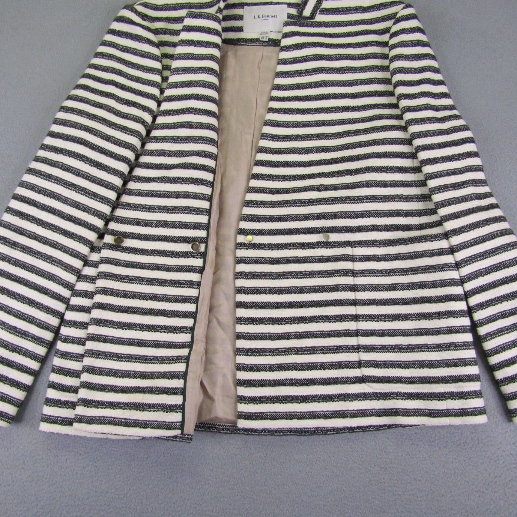Ralph Lauren VINTAGE LK Bennett Blazer Women 10 Black White Striped Cotton-Blend Denim Snap Front 90s-Inspired Womens Size L / US 10 / IT 46 - 3 Thumbnail