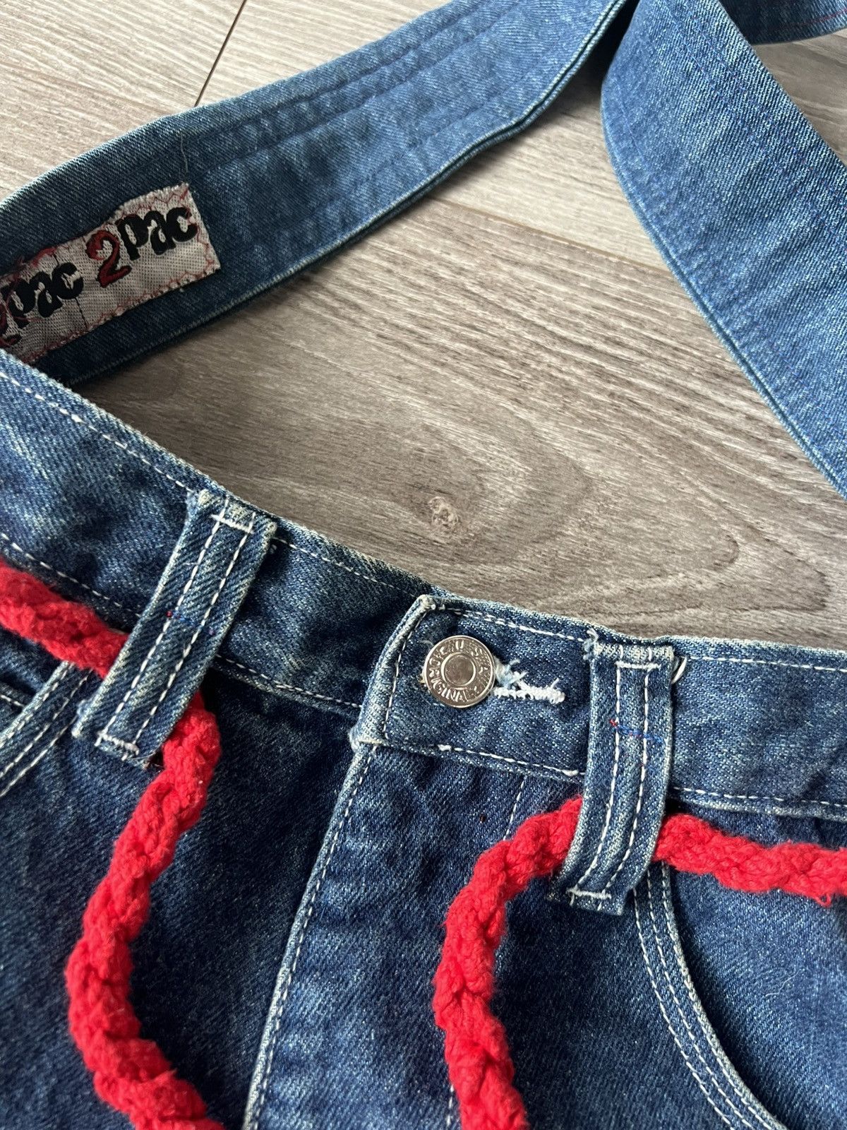 Affliction × Handmade ‼️Vintage Handmade Avant Garde 2Pac Denim Big Logo Sling Bag‼️ Size ONE SIZE - 17 Thumbnail