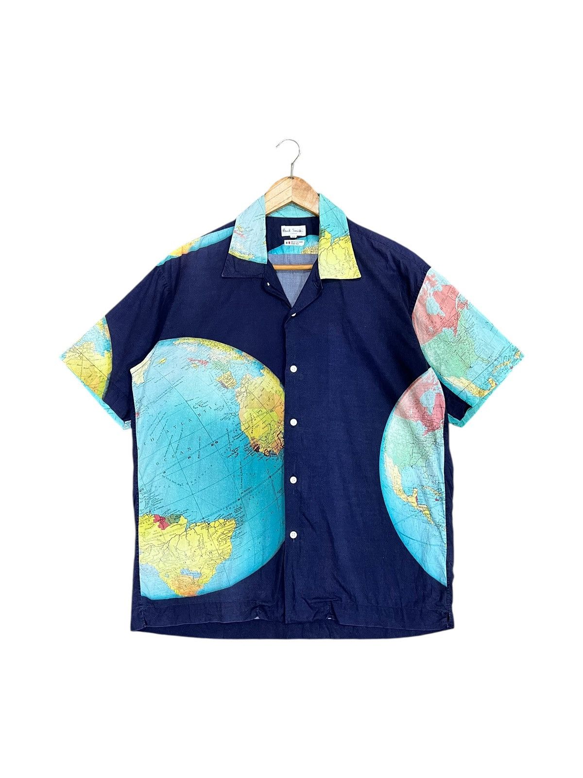 Paul Smith × Vintage Rare 🔥 Paul Smith Globe Print Open Collar Shirt Size US L / EU 52-54 / 3 - 1 Thumbnail
