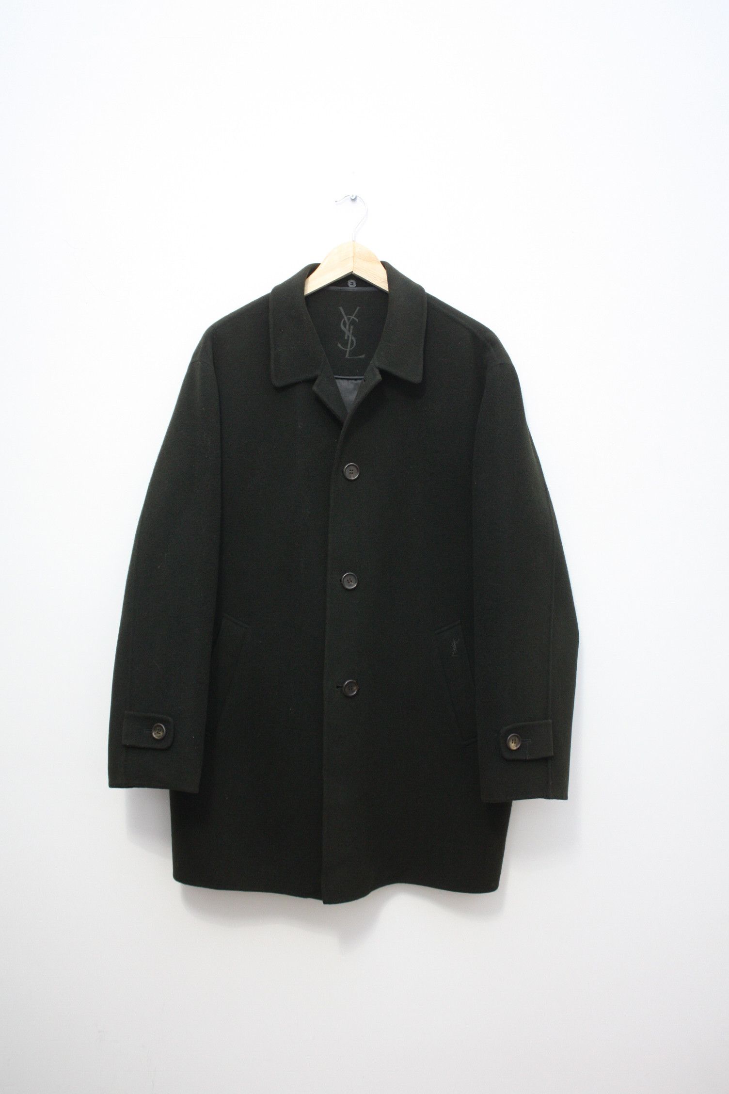 image of YVES Saint Laurent Vintage Dark Green Wool Coat Men's (Size Large)