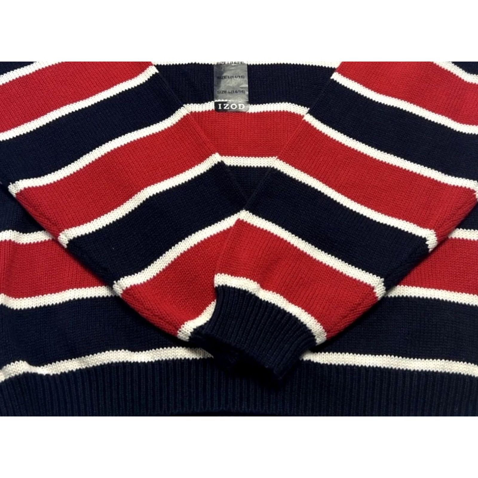 Izod IZOD Mens L Sweater Red Navy Striped Crewneck Logo 100% Cotton NWT Knit Crew Neck Long Sleeve Pullover Vintage? No Size US L / EU 52-54 / 3 - 2 Thumbnail