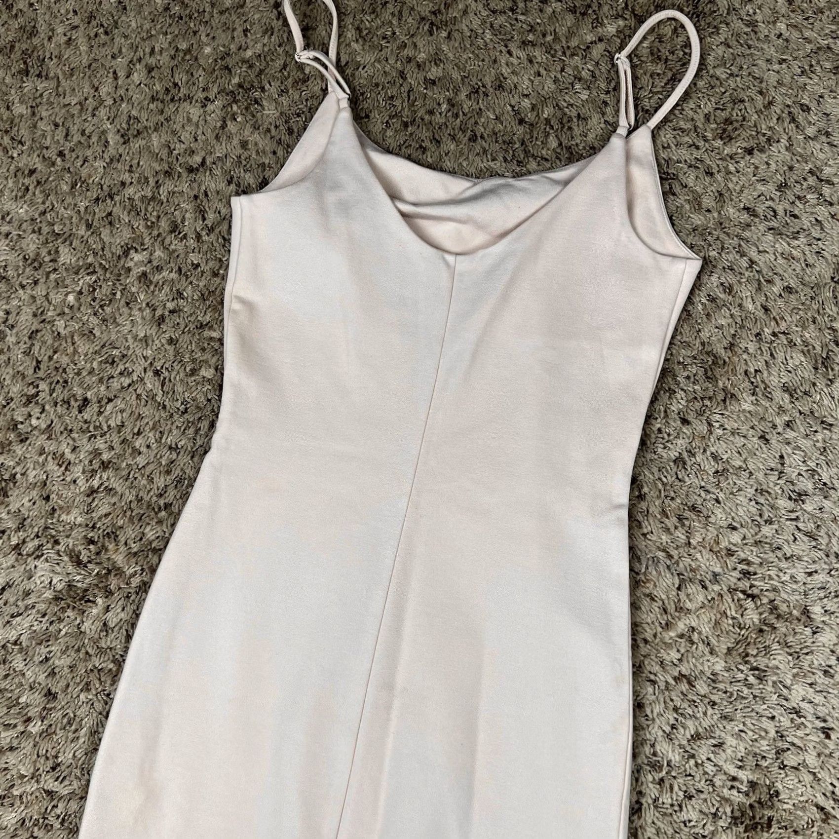 Forever 21 FOREVER 21 Spaghetti Strappy V-Neck Midi Dress Womens S Pink Pastel Solid Stretch Fitted Summer Spring Fall Party Wedding Lightweight Sleeveless Size S / US 4 / IT 40 - 6 Thumbnail