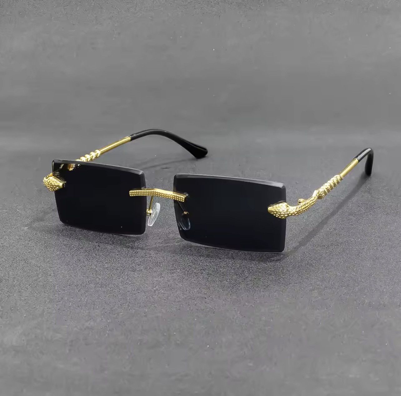 Other Luxury Rimless Rectangle Sunglasses Gold Metal Frame Black Size ONE SIZE - 1 Thumbnail