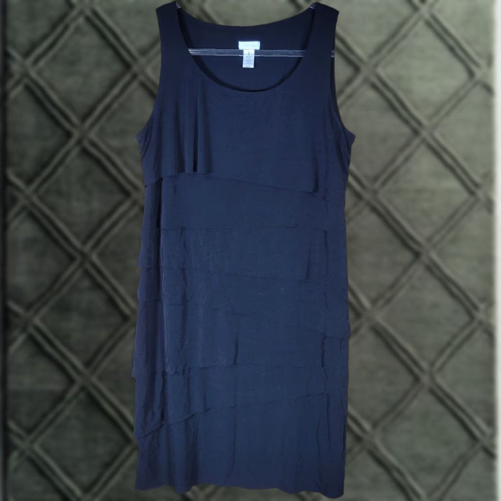 Vintage Chicos Tank Dress Womens Sleeveless Tiered Knee Length Black Polyester/Spandex Size 1 Regular Casual Summer Spring Shirt/ Dress Womens Size XS / US 0-2 / IT 36-38 - 1 Thumbnail