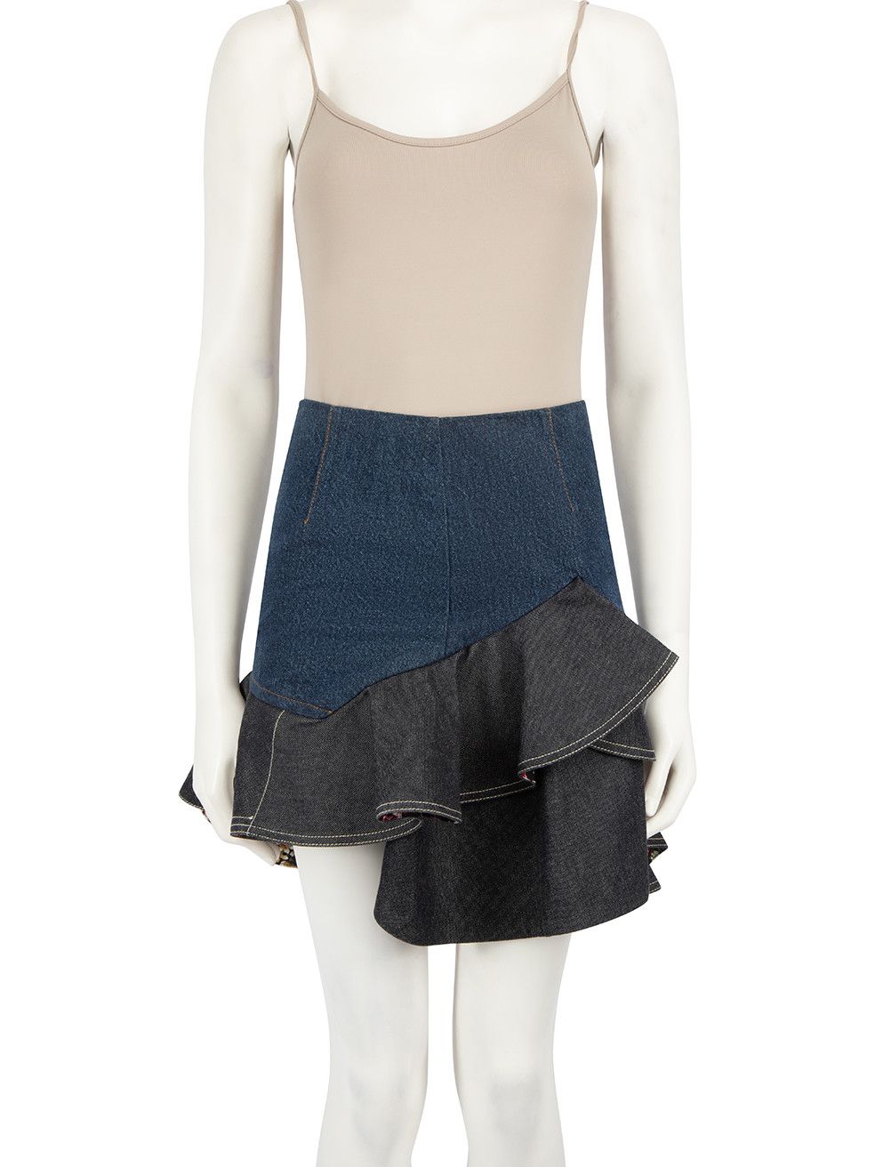image of Alexander Mcqueen Two Tone Denim Ruffle Skirt in Blue, Women's (Size 26)