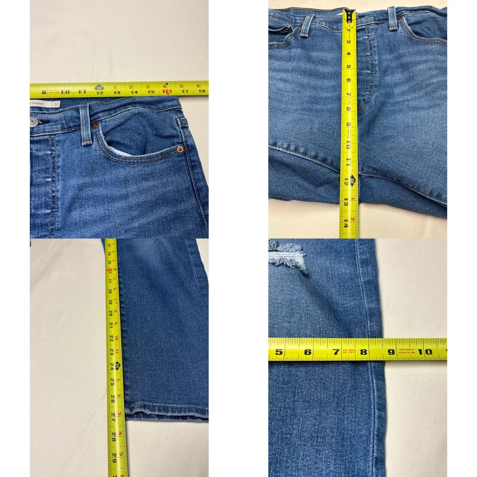 CO Levi Strauss Co Wedgie Straight Jeans Medium Wash Distressed Button Fly 32x28 Size 24" / US 00 / IT 34 - 9 Thumbnail
