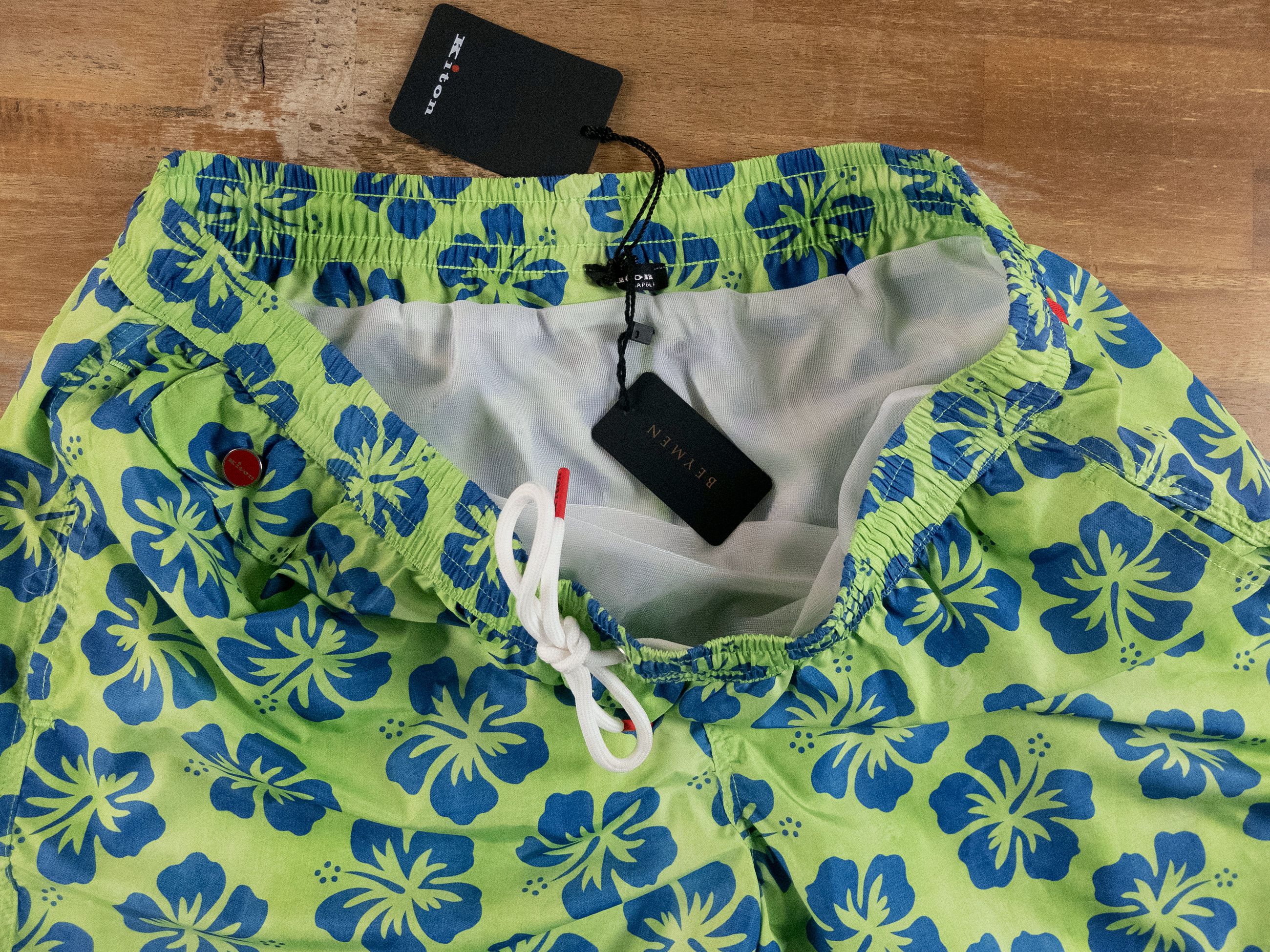 Kiton KITON Napoli green & blue floral print nylon swim shorts XL Size US 36 / EU 52 - 8 Thumbnail