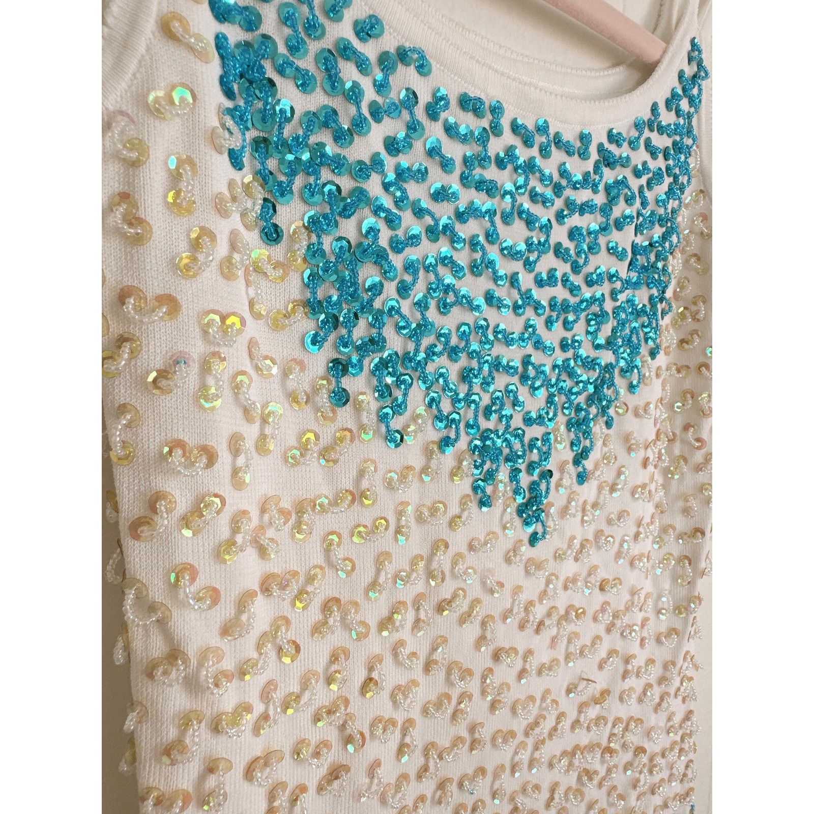 Handmade VTG 90s Artisanal Hand-Sewn Beaded Sequin Ribbed Top - S Size S / US 4 / IT 40 - 3 Thumbnail