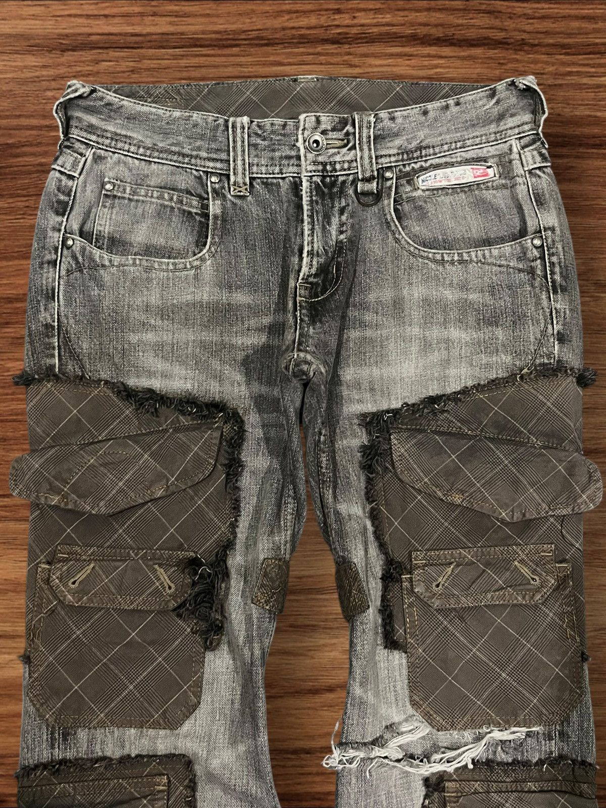 If Six Was Nine Nicole Club For Men Hyper Full Metal Punk Ripped Cargo Jeans Size US 30 / EU 46 - 4 Thumbnail