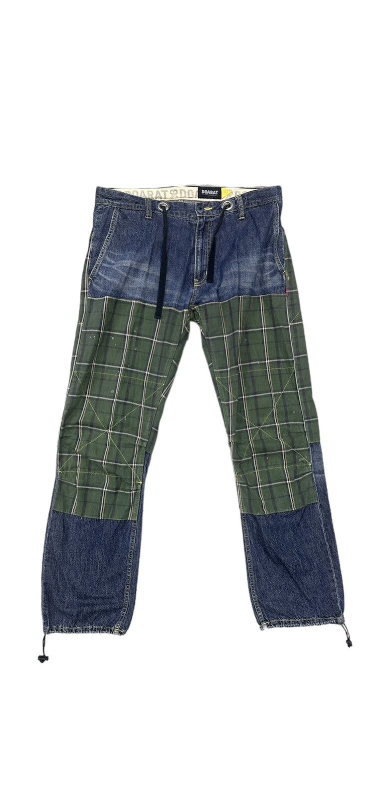 Japanese Brand 🇯🇵 DOARAT Double Knee Plaid/Denim Size US 35 - 1 Thumbnail