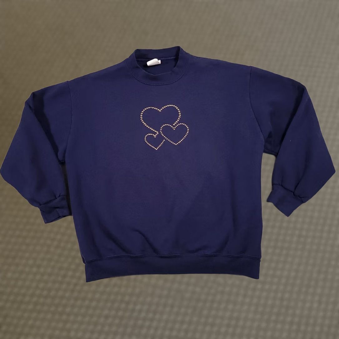 Vintage Vtg Ginnis Girls Sweatshirt Women's M Blue Hearts Studded Grandma USA Made Hoodie? Size M / US 6-8 / IT 42-44 - 1 Thumbnail