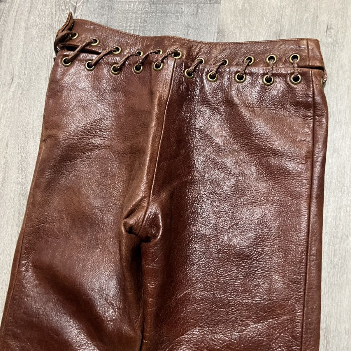 Cynthia Rowley × Vintage VTG Cynthia Rowley Brown Leather Lace Hippie Boho Pants Size 30" / US 8 / IT 44 - 4 Thumbnail
