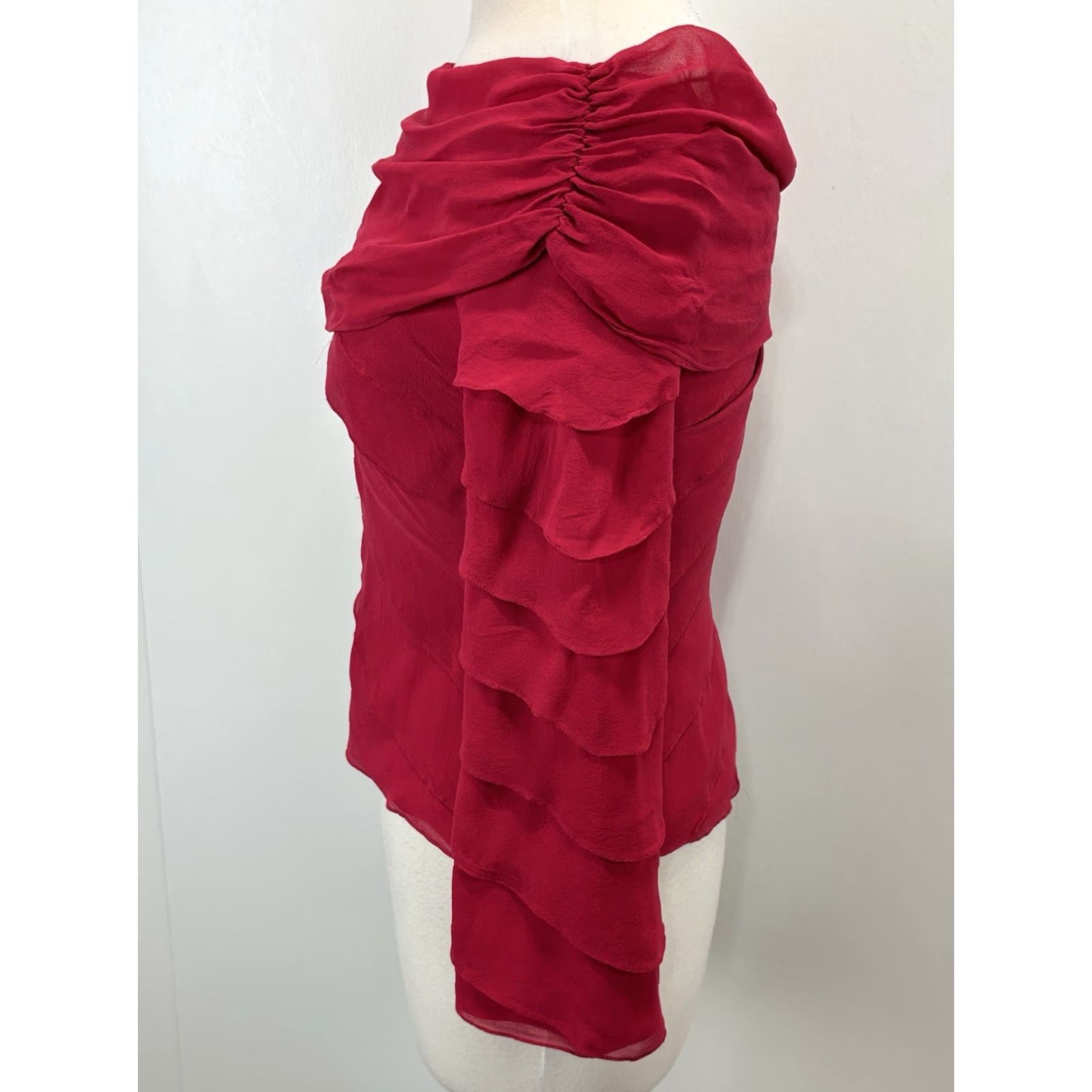 Tadashi Shoji Tadashi Shoji 100% Silk Blouse Top Women’s 6 Red Off Shoulder Tiered Ethereal Blouse Size M / US 6-8 / IT 42-44 - 2 Thumbnail