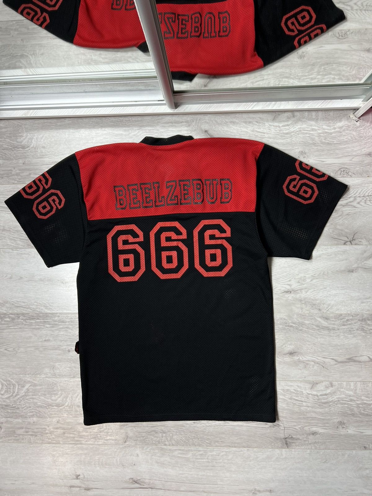 Rare OMEN Team Satan Beelzebub 666 Pentagram Mesh Jersey Tee