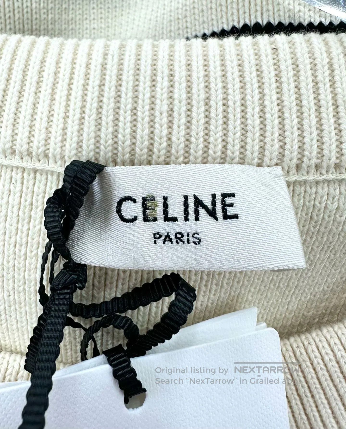 Celine CELINE Beige Striped Stitched Letter Embroidered Logo Knit Size US XL / EU 56 / 4 - 3 Thumbnail