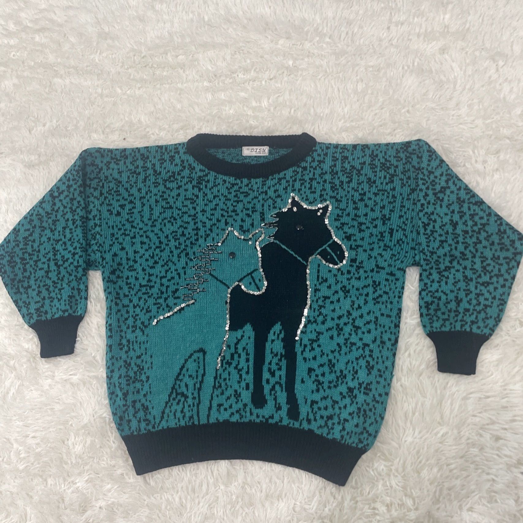 Vintage VINTAGE DISU Fashion Wear HORSES Beaded Knit Sweater Men S Acrylic Teal Black Size US S / EU 44-46 / 1 - 2 Thumbnail