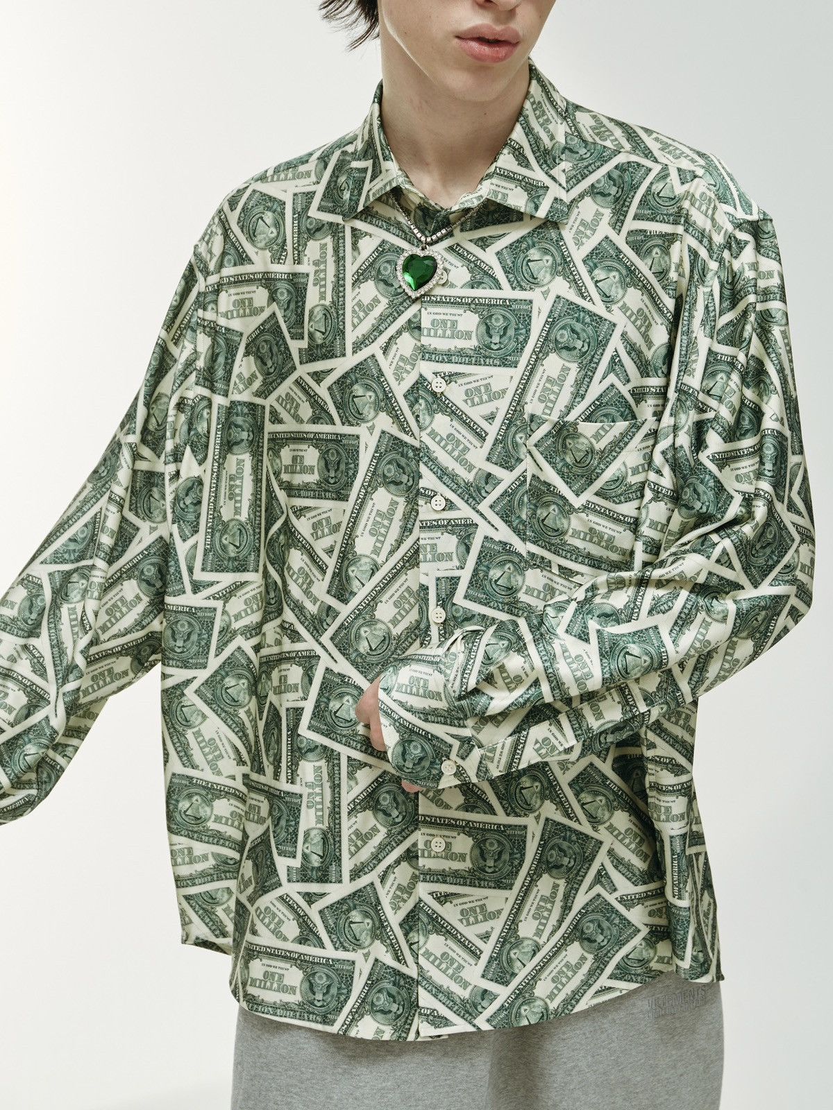 Oversized VETEMENTS 'Million Dollar' Printed Satin Shirt