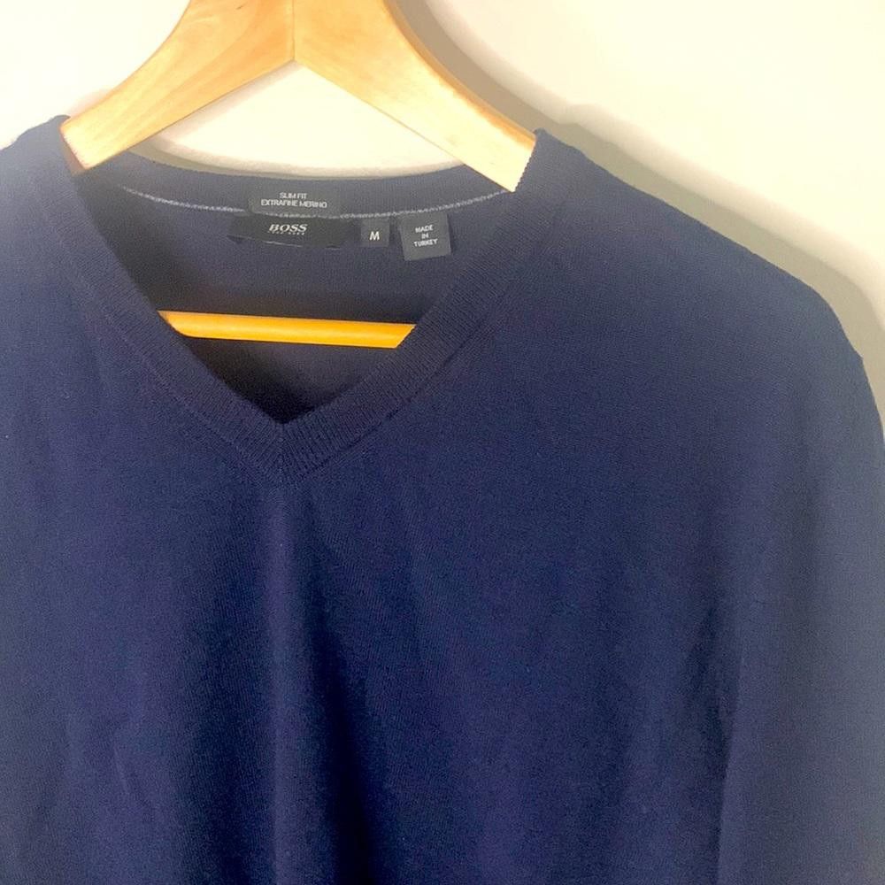 Hugo Boss VNeck Merino Sweater- Hugo Boss - Navy Blue - Medium Size US M / EU 48-50 / 2 - 1 Thumbnail