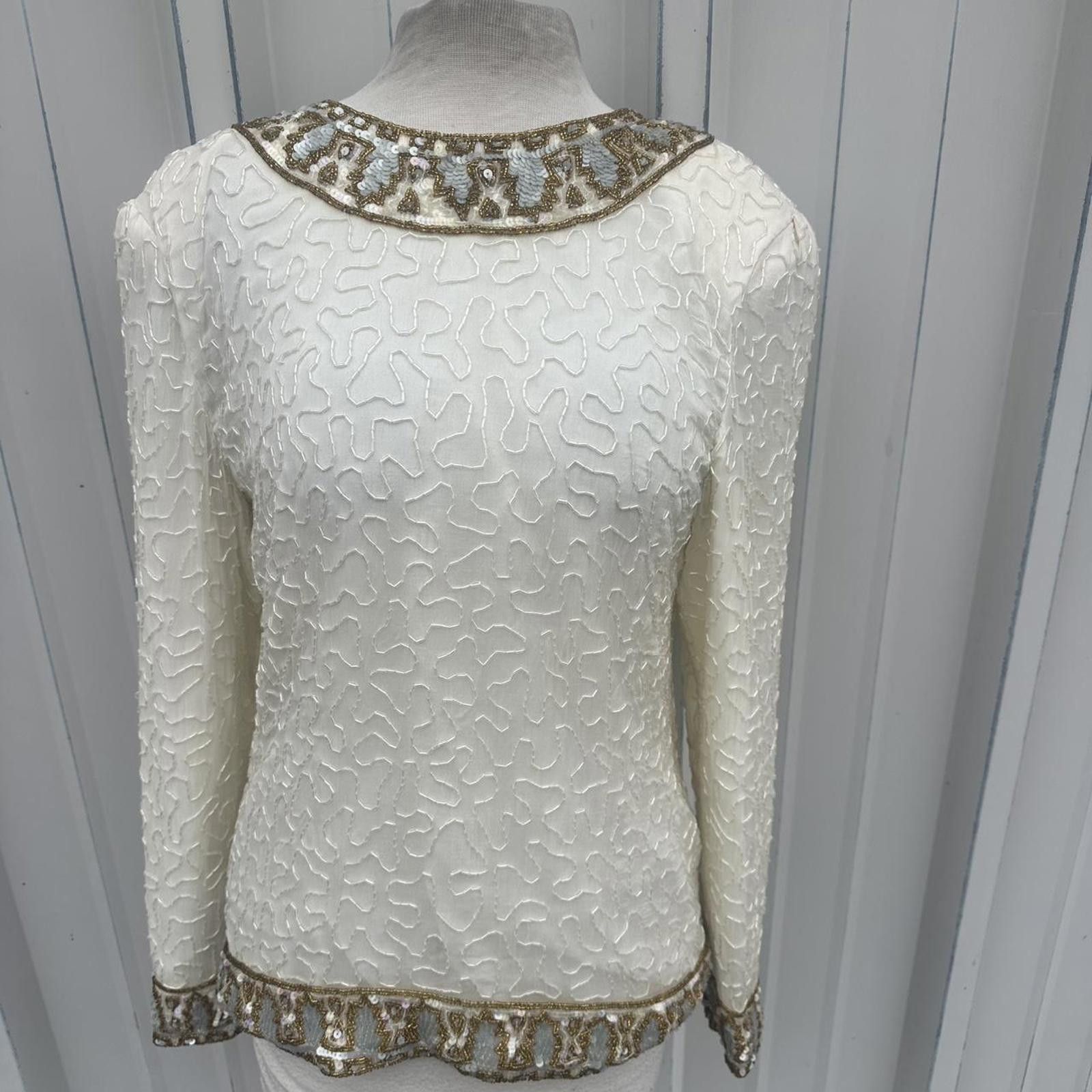 Other Vintage 80’s Laurence Kazar 100% Silk beaded Blouse M NWT Size M / US 6-8 / IT 42-44 - 1 Thumbnail