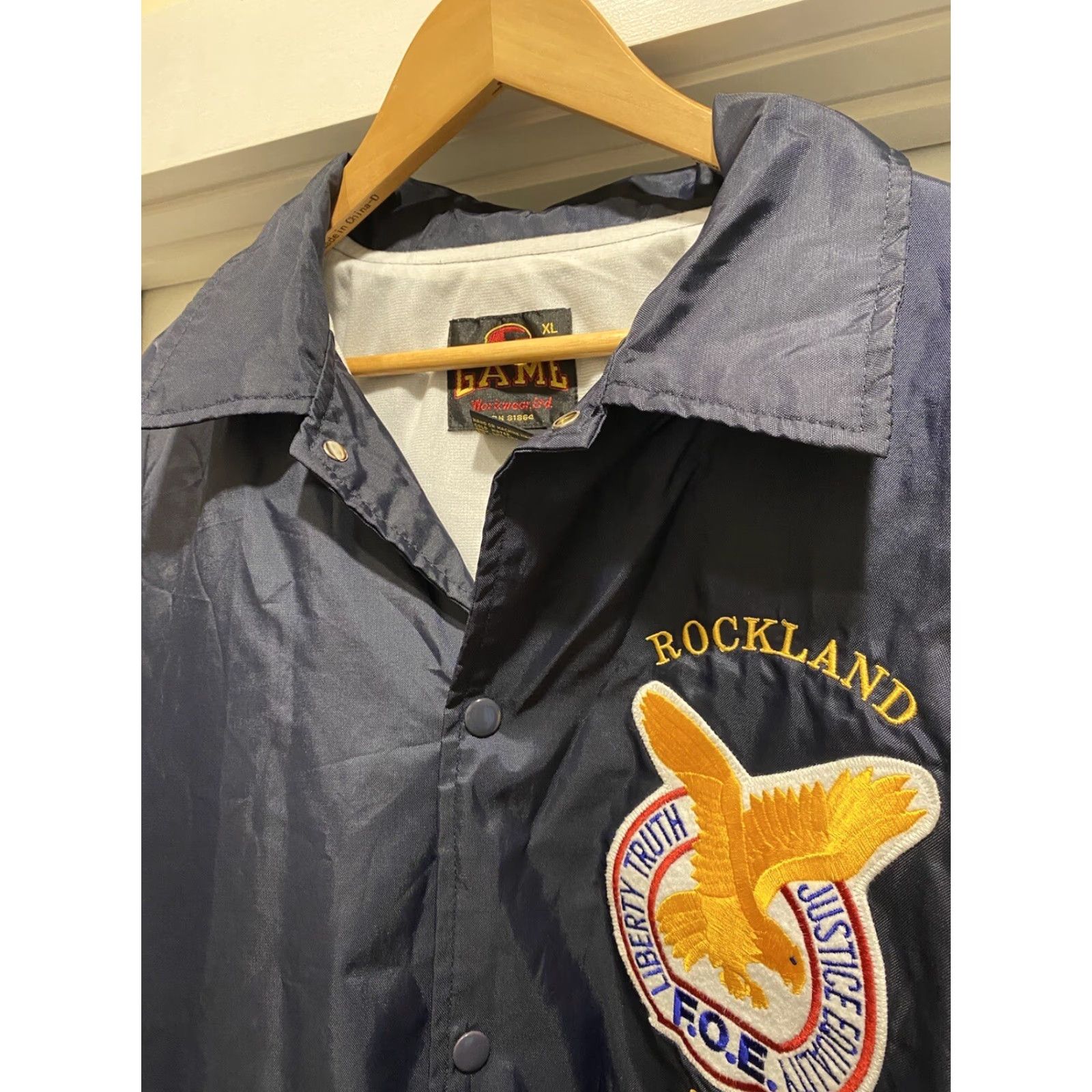 Vintage VINTAGE Game Jacket Rockland #841 F.O.E. Blue Snap XL Coach Jacket Windbreaker Workwear Mens L Blue Snap Size US L / EU 52-54 / 3 - 4 Thumbnail