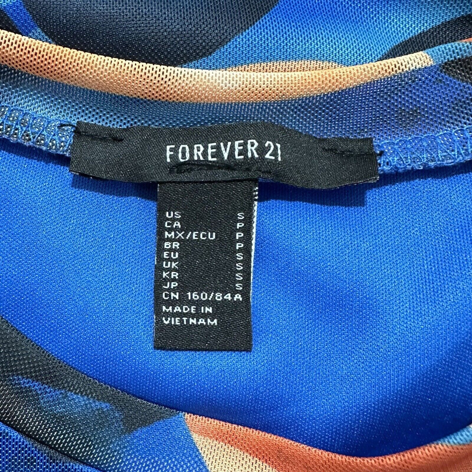 Forever 21 Forever 21 Small Abstract Print Blue Orange Mesh Mini Dress Size S / US 4 / IT 40 - 4 Thumbnail