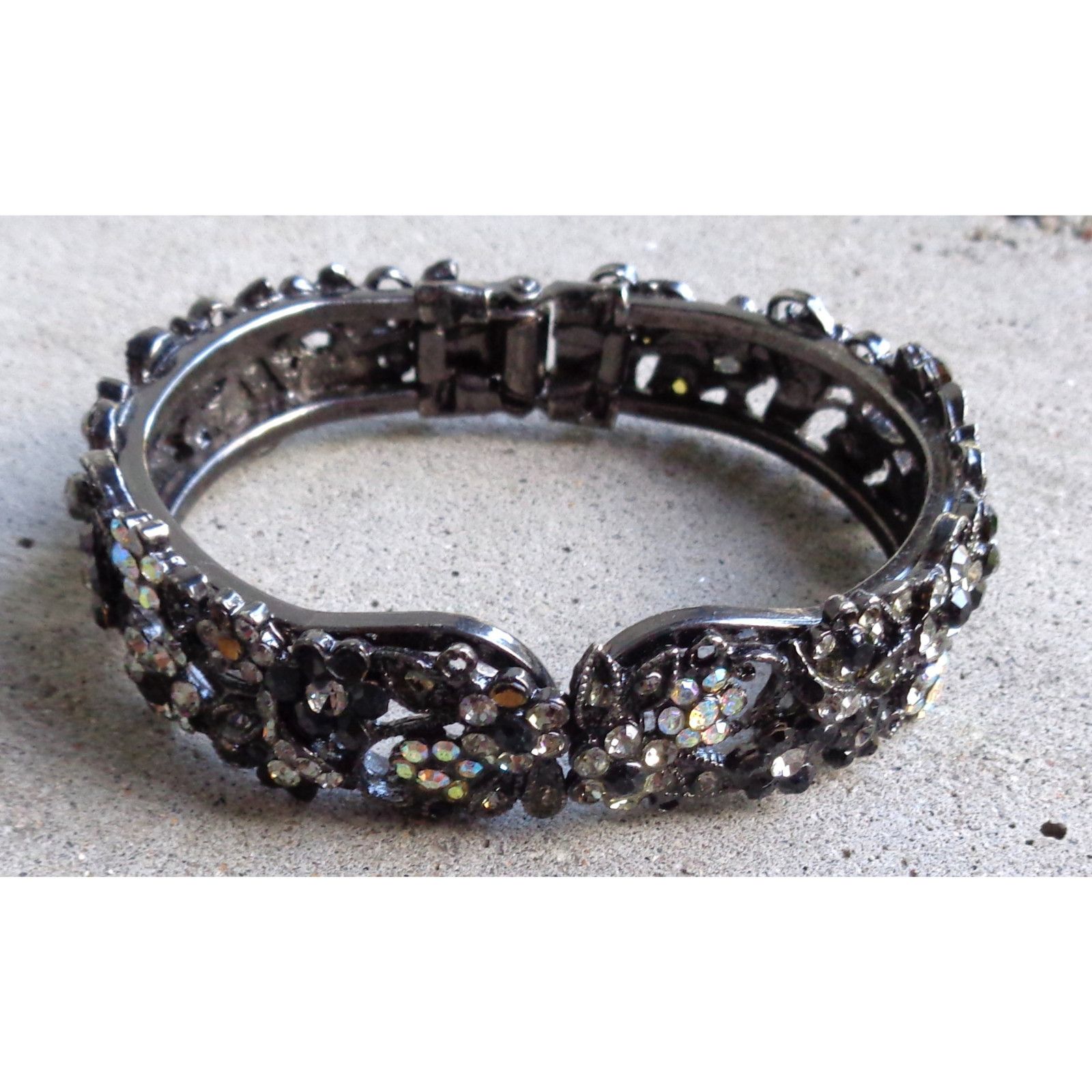 Other Black Filigree AB Crystal Rhinestone Clamper Bracelet Glam Size ONE SIZE - 1 Thumbnail
