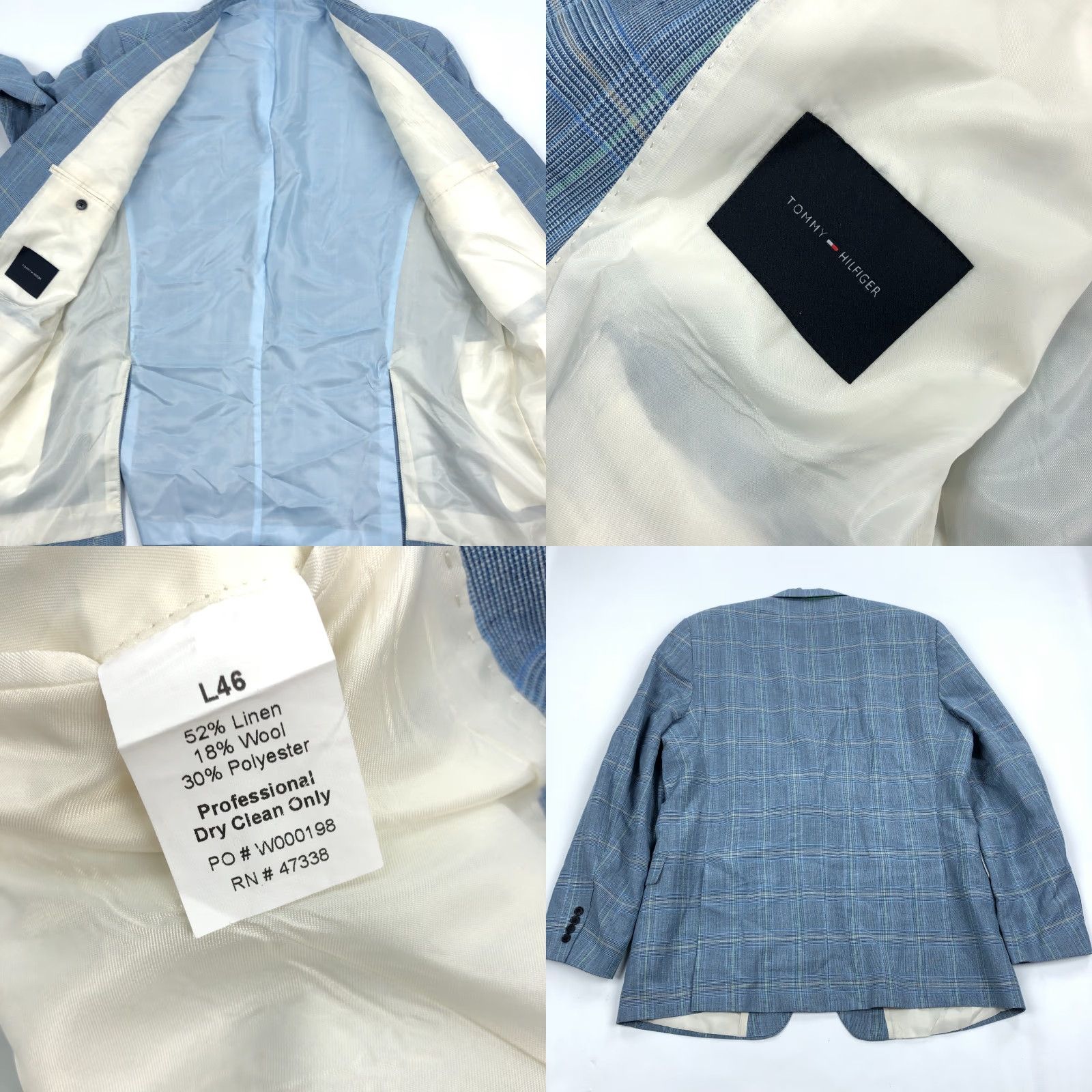 Tommy Hilfiger Tommy Hilfiger Sport Coat Blue Glen Check Linen Blend 46L 2-Button Notch Lapel Double-Vented Blazer Suit Jacket Mens Size 46R - 8 Thumbnail
