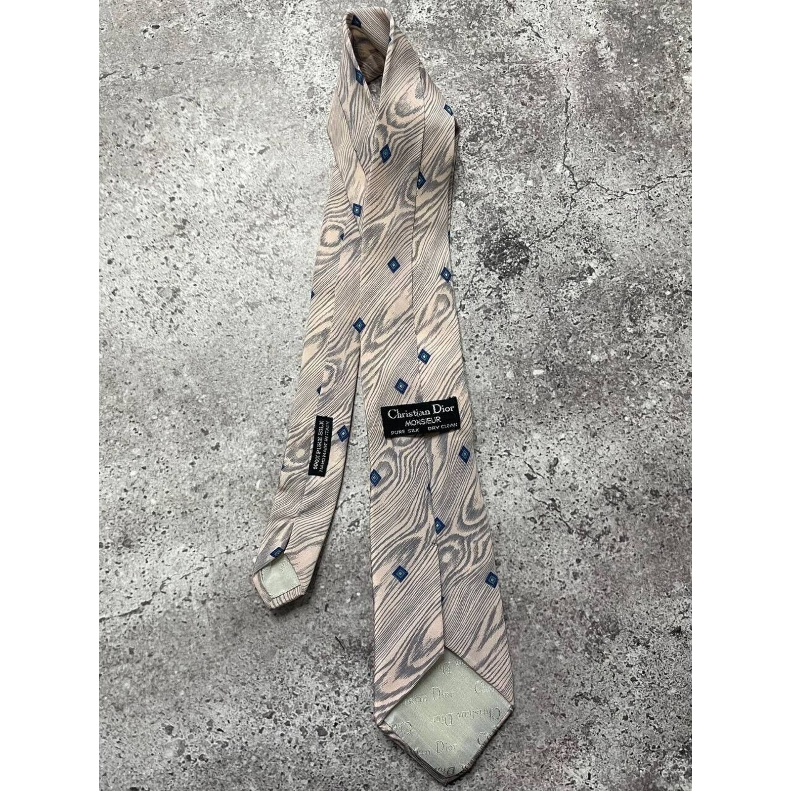 Dior Vintage Christian Dior Monsieur Tie Beige Diamond 100% Silk Size ONE SIZE - 4 Thumbnail