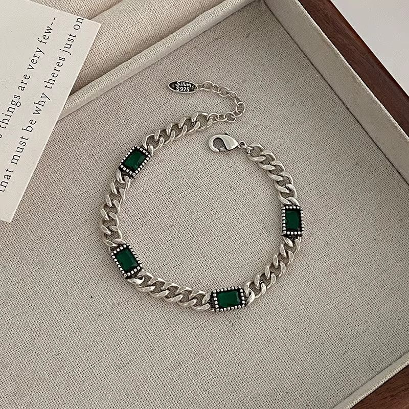 Jewelry Green Stone Retro Chain Bracelet Size ONE SIZE - 2 Thumbnail