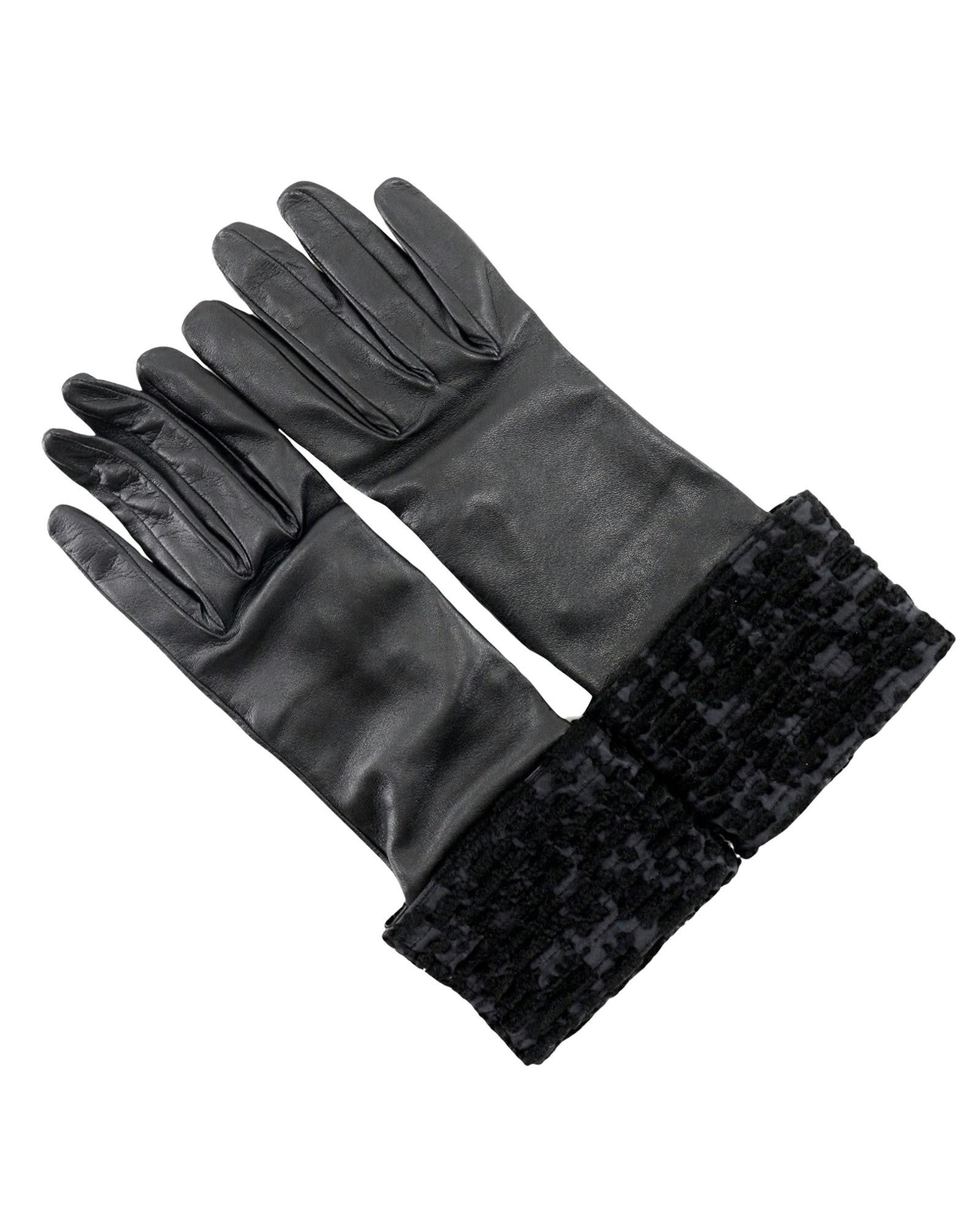 image of Sophisticated Hermes Leather Gloves in Black, Women's