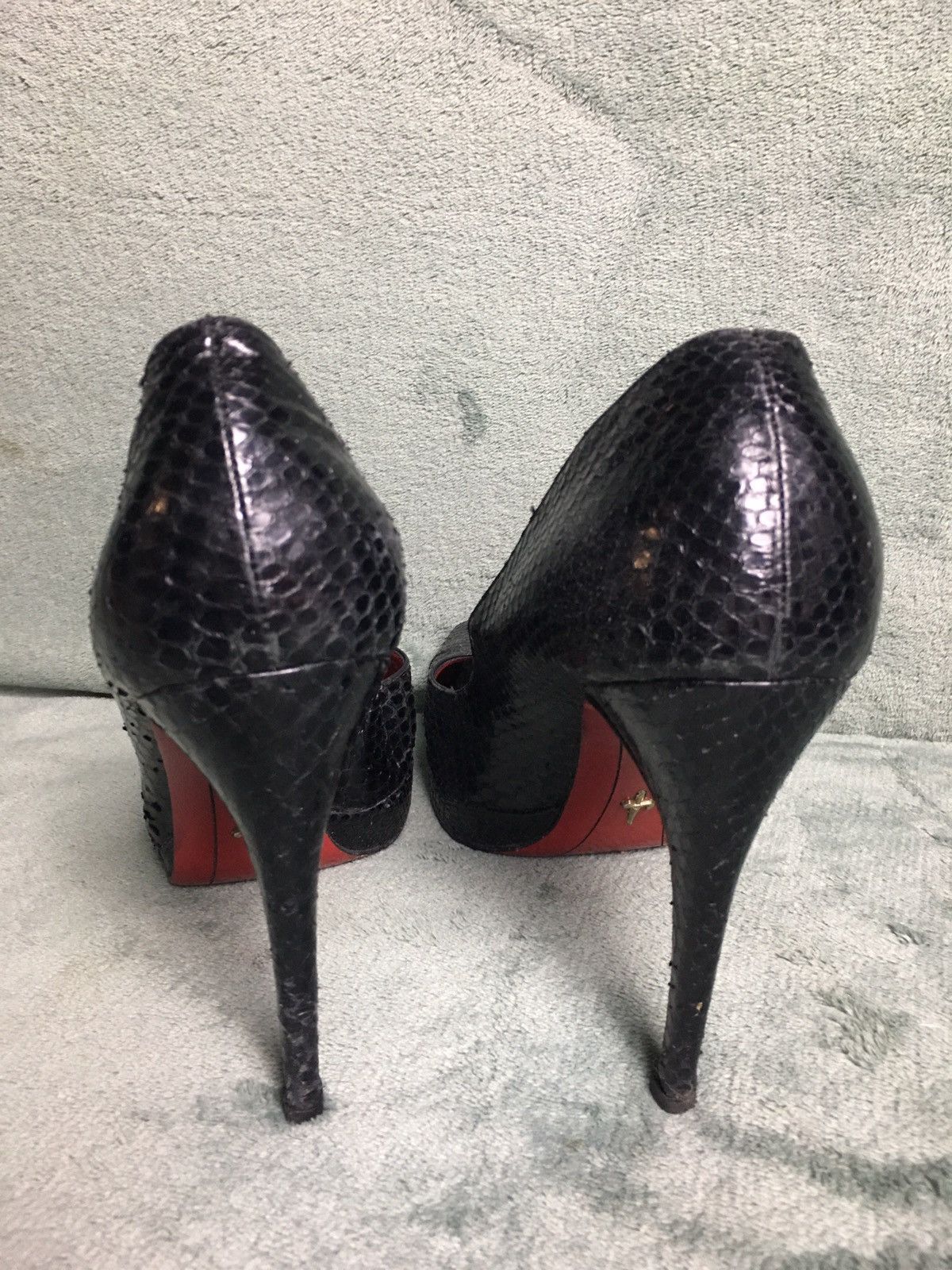Paciotti Cesare Paciotti Black Snakeskin Leather Peep Toe Pumps EU 41 Size US 11 / IT 41 - 6 Thumbnail