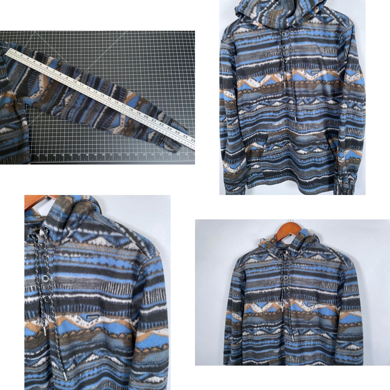Billabong Billabong Adventure Division Aztec Fleece Hoodie Adult Medium Blue Drawstring Size US M / EU 48-50 / 2 - 8 Thumbnail