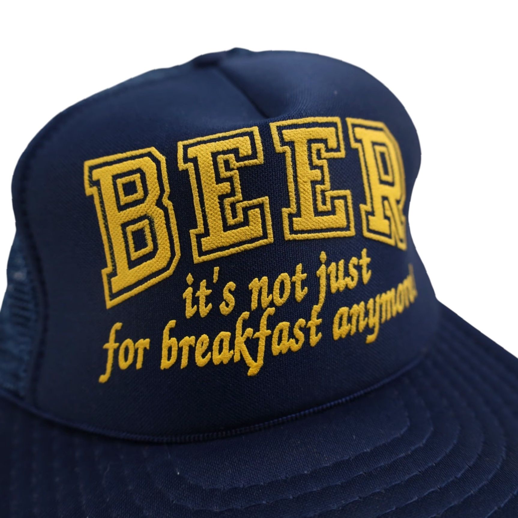 Vintage VINTAGE Beer Its not Just for Breakfast Anymore Spellout Trucker Hat Men OS Blue Size ONE SIZE - 3 Thumbnail
